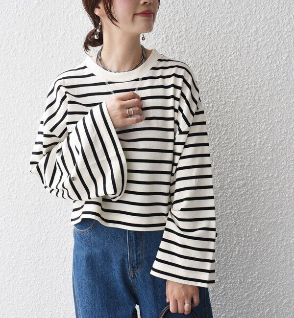 SHIPS for women「* 〈サイズが選べる〉2WAY ワイド スリーブ ボーダー プルオーバー◇」|Tシャツ・カットソー|