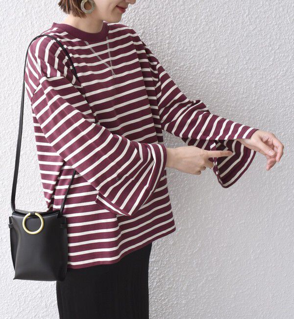 SHIPS for women「* 〈サイズが選べる〉2WAY ワイド スリーブ ボーダー プルオーバー◇」|Tシャツ・カットソー|ワイン