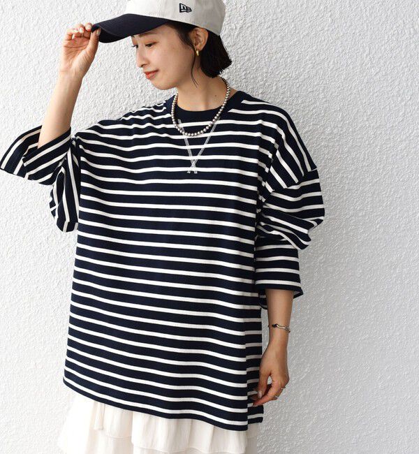 SHIPS for women「* 〈サイズが選べる〉2WAY ワイド スリーブ ボーダー プルオーバー◇」|Tシャツ・カットソー|