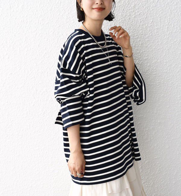 SHIPS for women「* 〈サイズが選べる〉2WAY ワイド スリーブ ボーダー プルオーバー◇」|Tシャツ・カットソー|