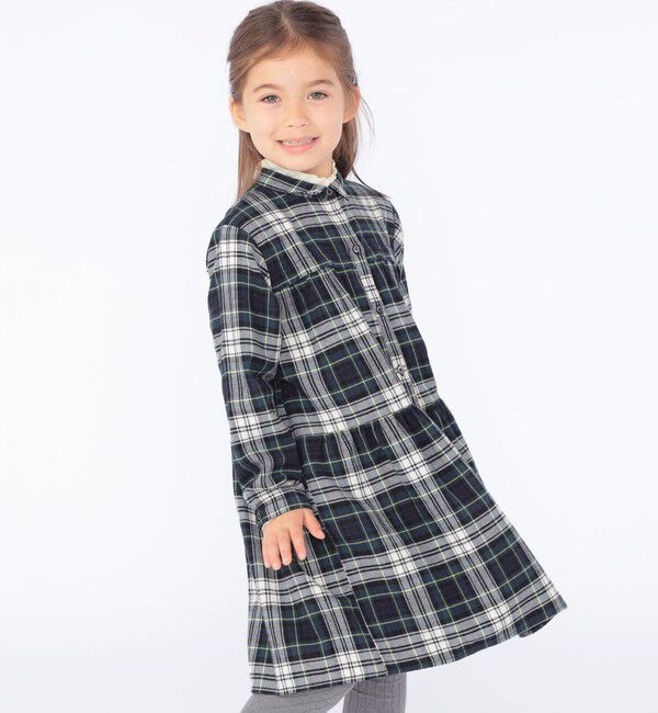SHIPS KIDS「SHIPS KIDS:100～130cm / ネル チェック ワンピース」|ワンピース|グリーン