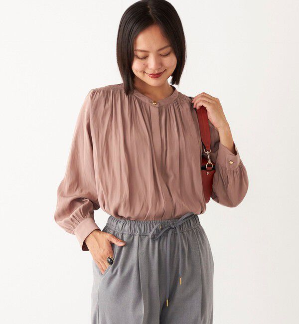SHIPS Colors 「SHIPS Colors:〈洗濯機可能〉サテン ギャザー シャツ◇」|シャツ・ブラウス|ベージュ