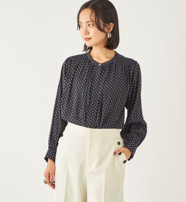 SHIPS Colors 「SHIPS Colors:〈洗濯機可能〉サテン ギャザー シャツ◇」|シャツ・ブラウス|ネイビー