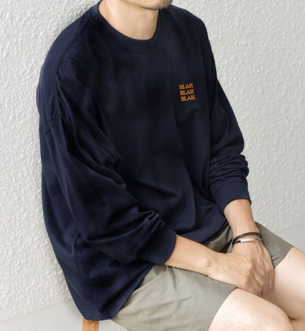 SHIPS any「【WEB限定】SHIPS any: BLAH BLAH BLAH.ワンポイント 刺繍 ルーズ Tシャツ (ロンT)◇」|Tシャツ・カットソー|ネイビー
