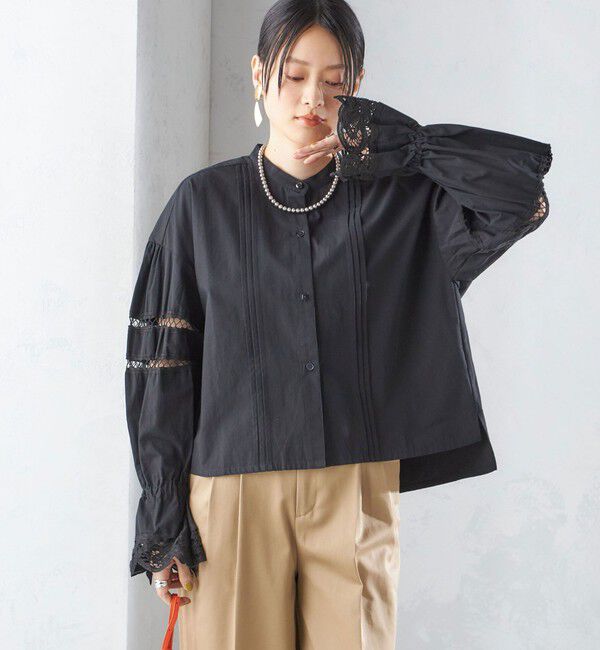 SHIPS for women「【SHIPS別注】VIOLETTE ROOM:〈手洗い可能〉レース ブラウス」|シャツ・ブラウス|ブラック