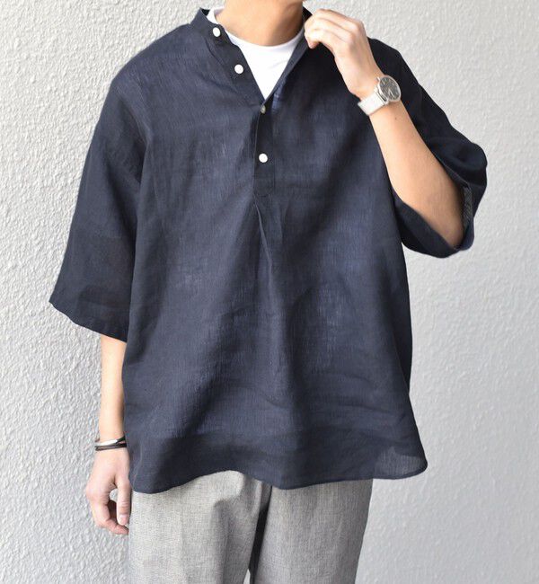 SHIPS any「SHIPS any: ピュアリネン バンド スキッパー ハーフスリーブ プルオーバー シャツ 25SS◇」|シャツ・ブラウス|