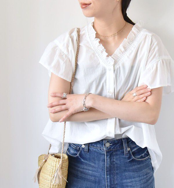 quaranciel「quaranciel:〈手洗い可能〉コットン フリルネック フレアスリーブ ブラウス」|シャツ・ブラウス|