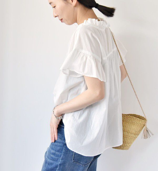 quaranciel「quaranciel:〈手洗い可能〉コットン フリルネック フレアスリーブ ブラウス」|シャツ・ブラウス|