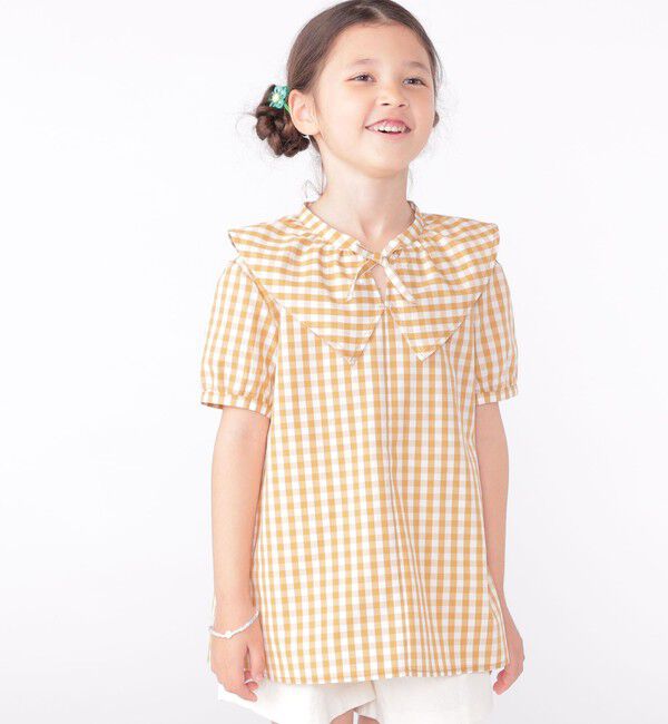 SHIPS KIDS「SHIPS KIDS:100～130cm / ギンガムチェック 半袖 ブラウス」|シャツ・ブラウス|