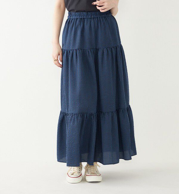 SHIPS Colors 「SHIPS Colors:〈手洗い可能〉ギンガムチェック ティアード スカート」|フレア|