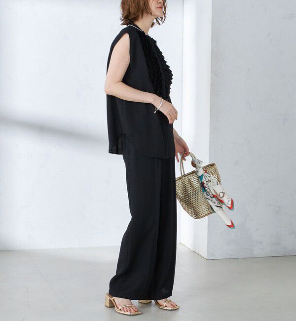 SHIPS for women「〈手洗い可能〉麻混 フロント フリル フレンチスリーブ ブラウス」|シャツ・ブラウス|