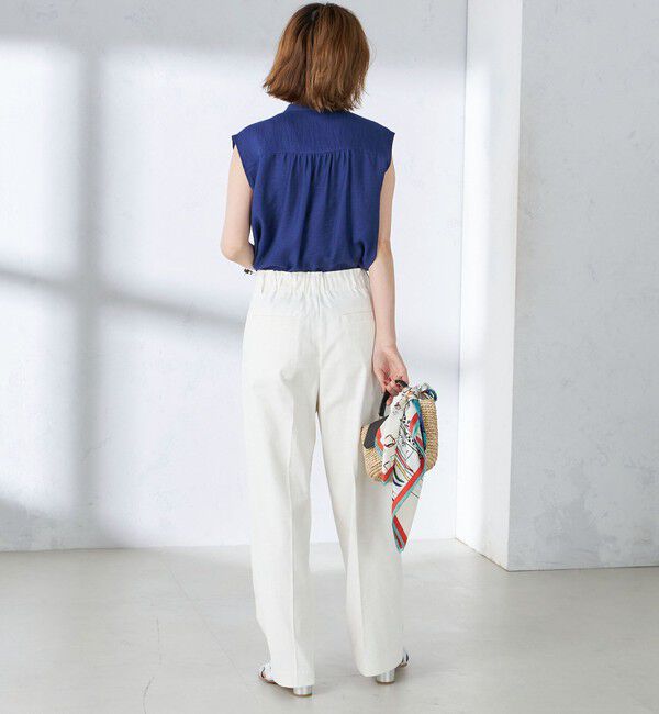 SHIPS for women「〈手洗い可能〉麻混 フロント フリル フレンチスリーブ ブラウス」|シャツ・ブラウス|