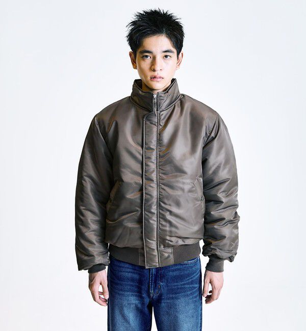 SHIPS「City Ambient Products: スタンドカラー MA-1 ジップアップ ブルゾン」|ブルゾン・スタジャン|