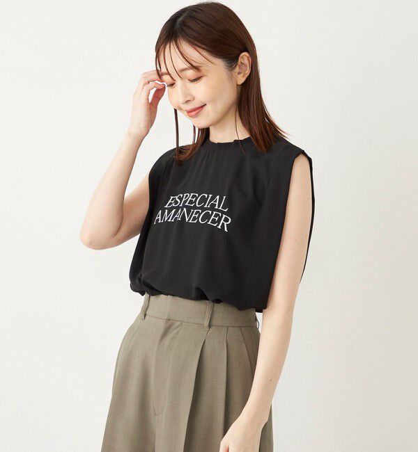 SHIPS Colors 「SHIPS Colors:〈手洗い可能〉フロッキーロゴ ノースリーブ トップス」|シャツ・ブラウス|ブラック