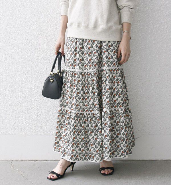 SHIPS any「SHIPS any:〈手洗い可能〉リーフ プリント ハシゴレース ティアード スカート」|スカート|