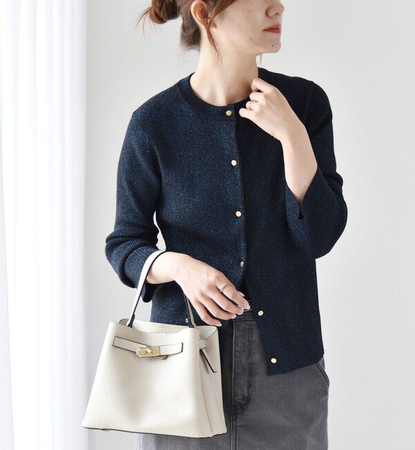 quaranciel「quaranciel:〈手洗い可能〉コンパクト リブ ラメ ニット カーディガン」|カーディガン|