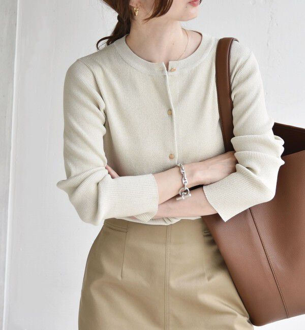 quaranciel「quaranciel:〈手洗い可能〉コンパクト リブ ラメ ニット カーディガン」|カーディガン|