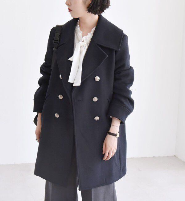 quaranciel「quaranciel: メルトン ビッグ カラー Pコート」|ピーコート|ネイビー