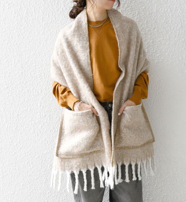 SHIPS any「SHIPS any:〈手洗い可能〉マルチウェイ ポケット ストール」|ストール|ベージュ