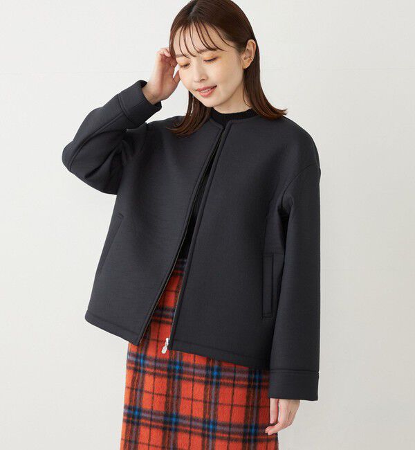 SHIPS Colors 「SHIPS Colors:ボンディング ノーカラー ジップ アウター」|ノーカラーコート|ネイビー