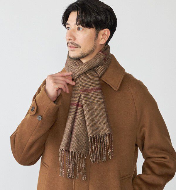 SHIPS「PIACENZA: シルク/ウール グレンチェック マフラー」|マフラー|キャメル