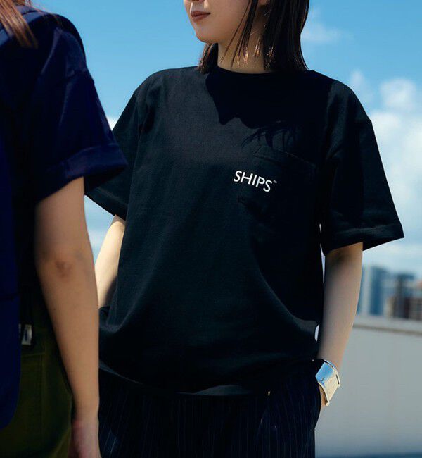 SHIPS「【WEB限定】SHIPS: SHIPSロゴ プリント ポケット Tシャツ」|Tシャツ・カットソー|ブラック
