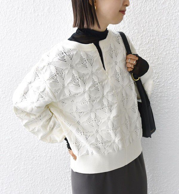 SHIPS for women「《一部予約》【WEB限定】〈洗濯機可能〉2WAY フラワー ジャカード ハーフ ジップ プルオーバー」|ニット・セーター|