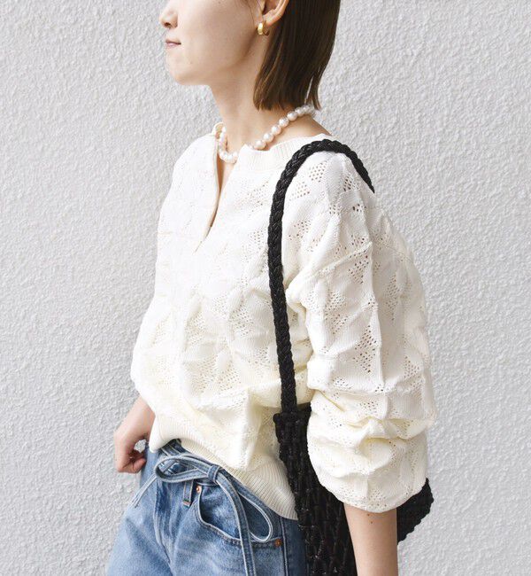 SHIPS for women「《一部予約》【WEB限定】〈洗濯機可能〉2WAY フラワー ジャカード ハーフ ジップ プルオーバー」|ニット・セーター|