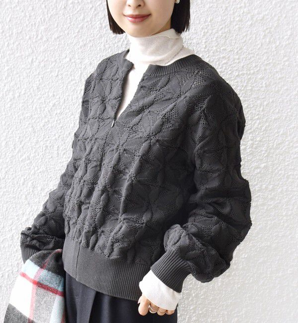 SHIPS for women「《一部予約》【WEB限定】〈洗濯機可能〉2WAY フラワー ジャカード ハーフ ジップ プルオーバー」|ニット・セーター|
