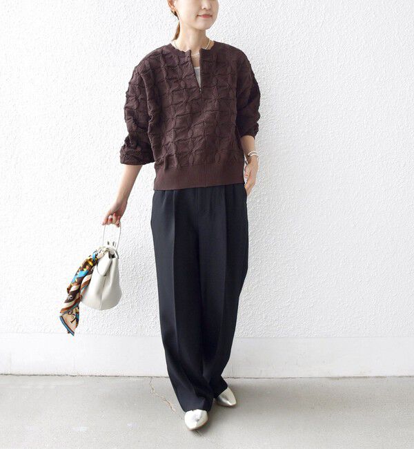 SHIPS for women「《一部予約》【WEB限定】〈洗濯機可能〉2WAY フラワー ジャカード ハーフ ジップ プルオーバー」|ニット・セーター|