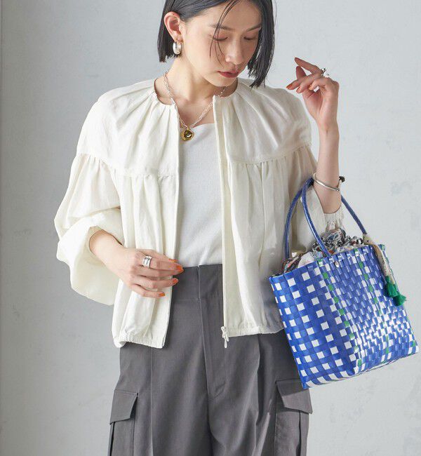 SHIPS for women「〈手洗い可能〉リネン混 シアー ギャザー ブルゾン」|ブルゾン・スタジャン|オフホワイト