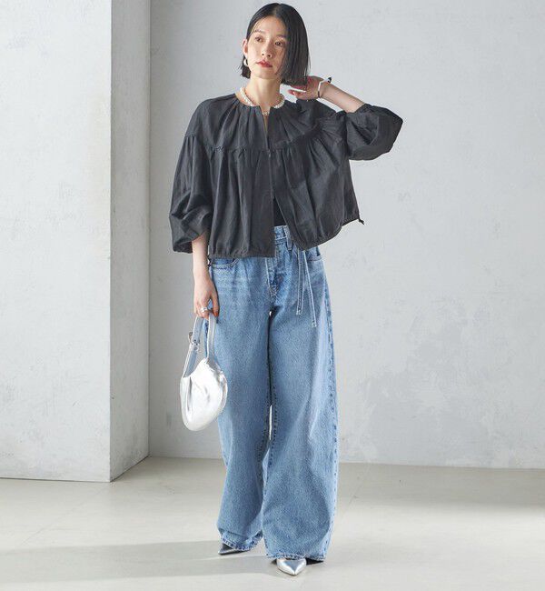 SHIPS for women「〈手洗い可能〉リネン混 シアー ギャザー ブルゾン」|ブルゾン・スタジャン|