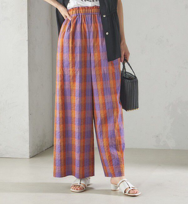 SHIPS for women「〈手洗い可能〉DEVEAUX マドラス チェック ギャザー パンツ」|その他|オレンジ