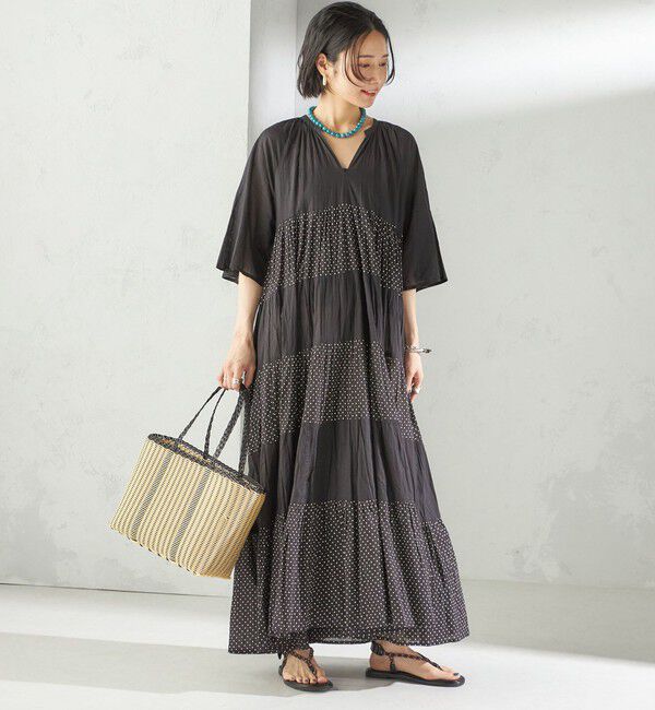 SHIPS for women「〈手洗い可能〉Fanaka:クリンクル 袖 フレア ロング ワンピース」|ワンピース|