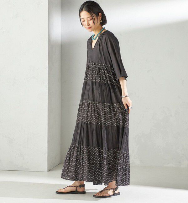 SHIPS for women「〈手洗い可能〉Fanaka:クリンクル 袖 フレア ロング ワンピース」|ワンピース|