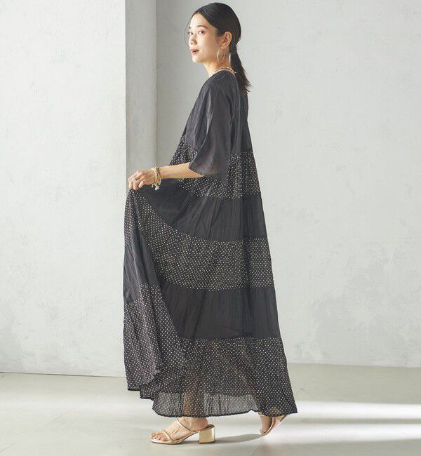 SHIPS for women「〈手洗い可能〉Fanaka:クリンクル 袖 フレア ロング ワンピース」|ワンピース|