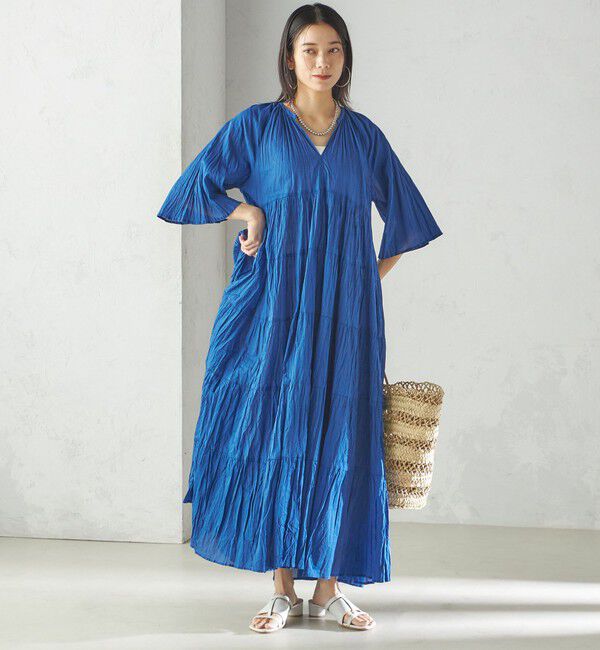 SHIPS for women「〈手洗い可能〉Fanaka:クリンクル 袖 フレア ロング ワンピース」|ワンピース|