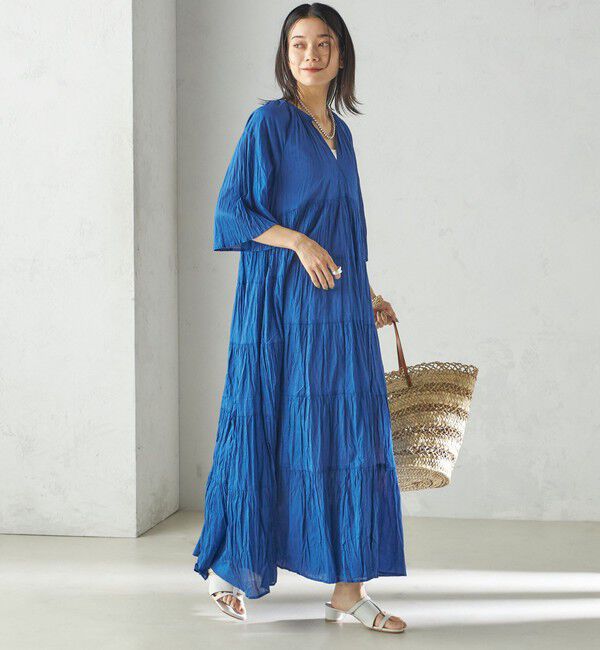 SHIPS for women「〈手洗い可能〉Fanaka:クリンクル 袖 フレア ロング ワンピース」|ワンピース|