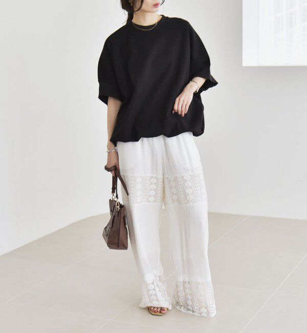 quaranciel「quaranciel:〈洗濯機可能〉ライト ポンチ ハーフスリーブ ドロスト ルーズ TEE」|Tシャツ・カットソー|