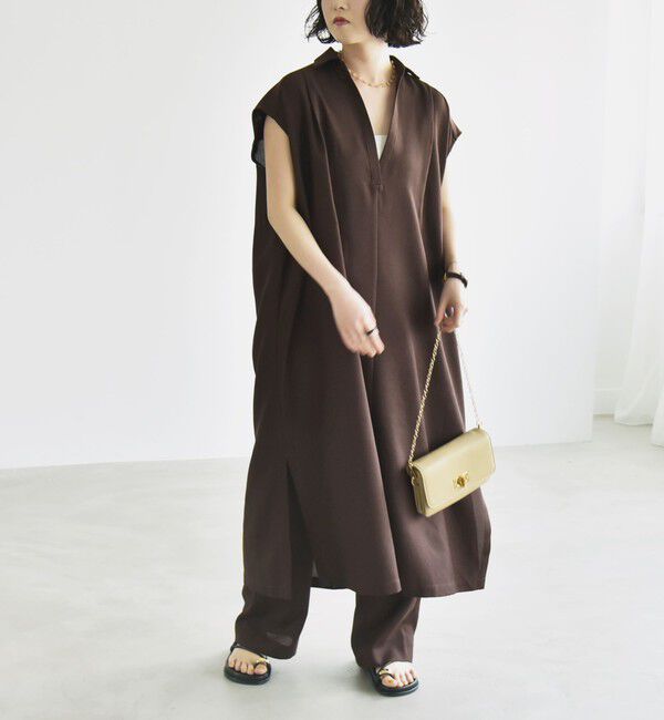 quaranciel「quaranciel:〈洗濯機可能〉リネン ライク スキッパー シャツ ワンピース＆パンツ セットアップ」|ワンピース|