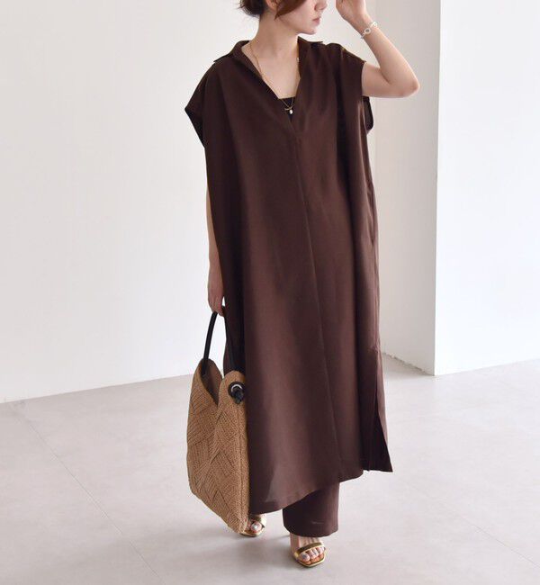 quaranciel「quaranciel:〈洗濯機可能〉リネン ライク スキッパー シャツ ワンピース＆パンツ セットアップ」|ワンピース|