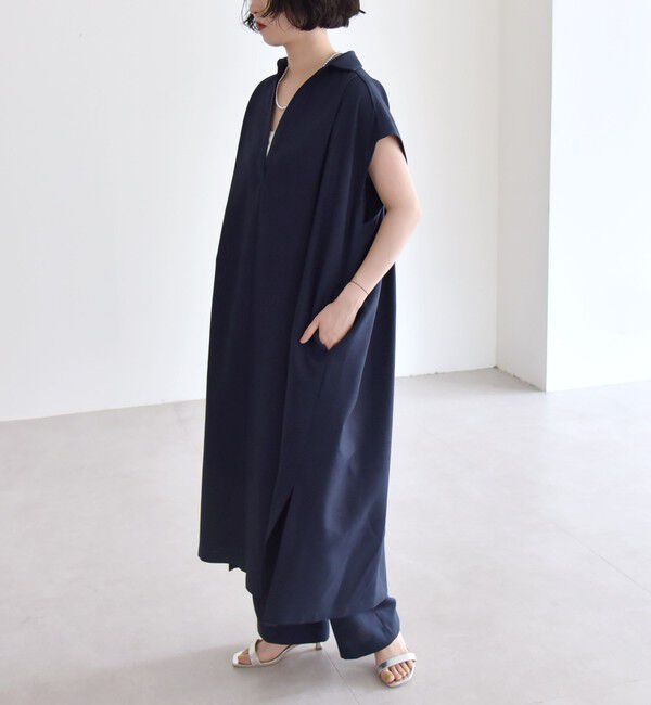 quaranciel「quaranciel:〈洗濯機可能〉リネン ライク スキッパー シャツ ワンピース＆パンツ セットアップ」|ワンピース|