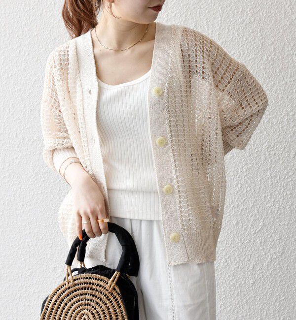 SHIPS any「SHIPS any:〈手洗い可能〉ギマ ワイド Vネック シアー カーディガン」|カーディガン|