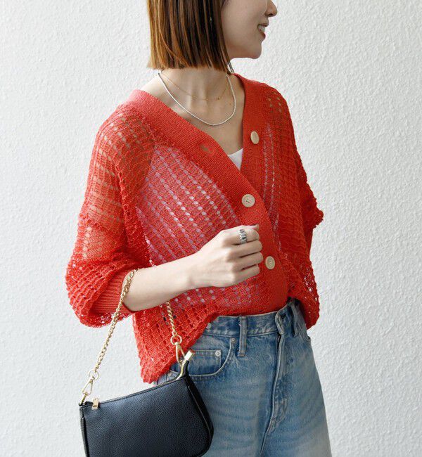 SHIPS any「SHIPS any:〈手洗い可能〉ギマ ワイド Vネック シアー カーディガン」|カーディガン|