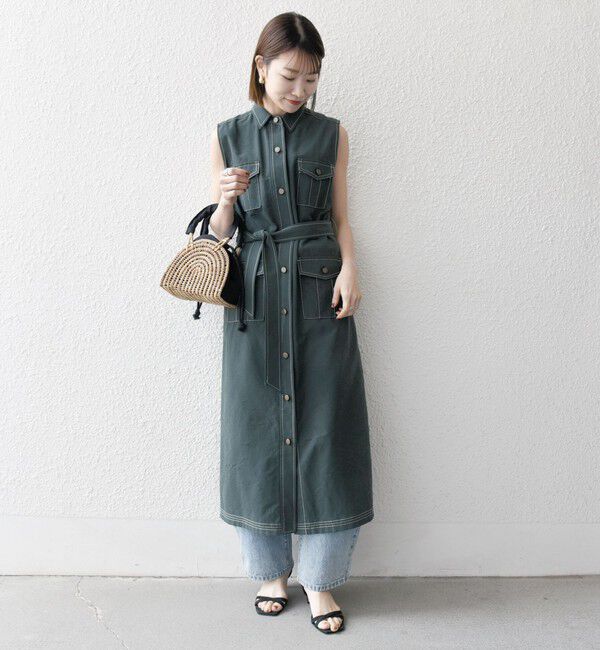 SHIPS any「SHIPS any:〈洗濯機可能〉オックス ステッチ ノースリーブ シャツ ワンピース」|ワンピース|