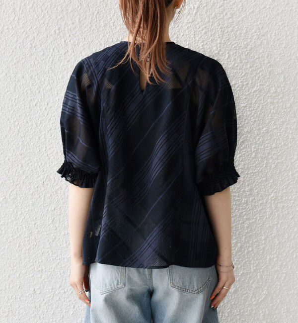 SHIPS any「SHIPS any:〈洗濯機可能〉シアー チェック ドルマン シャーリング パフ ブラウス」|シャツ・ブラウス|