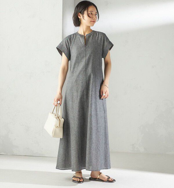 SHIPS for women「〈接触冷感・手洗い可能〉麻混 シャンブレー フレア ワンピース」|ワンピース|