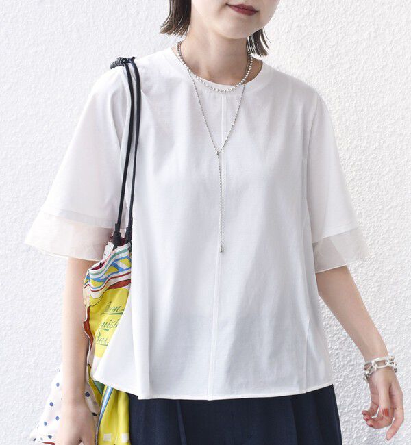 SHIPS for women「〈接触冷感 / UVカット〉シアー オーガンジー コンビ プルオーバー」|Tシャツ・カットソー|