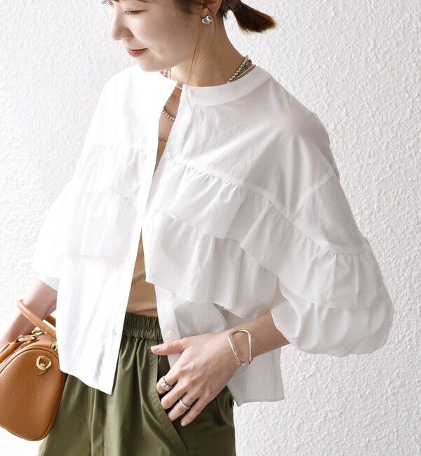 SHIPS any「SHIPS any:〈洗濯機可能〉ボイル フリル バンドカラー シャツ ブラウス 2」|シャツ・ブラウス|