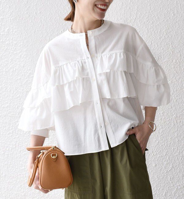 SHIPS any「SHIPS any:〈洗濯機可能〉ボイル フリル バンドカラー シャツ ブラウス 2」|シャツ・ブラウス|